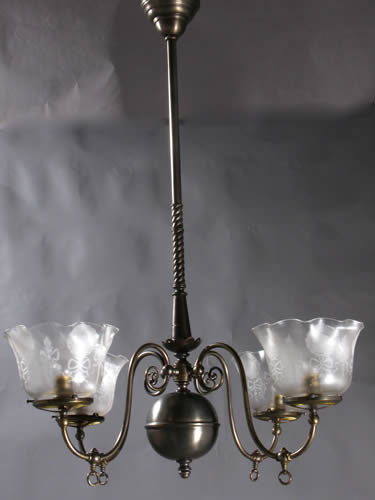 4-Light Gas Chandelier with Looped Gas Keys